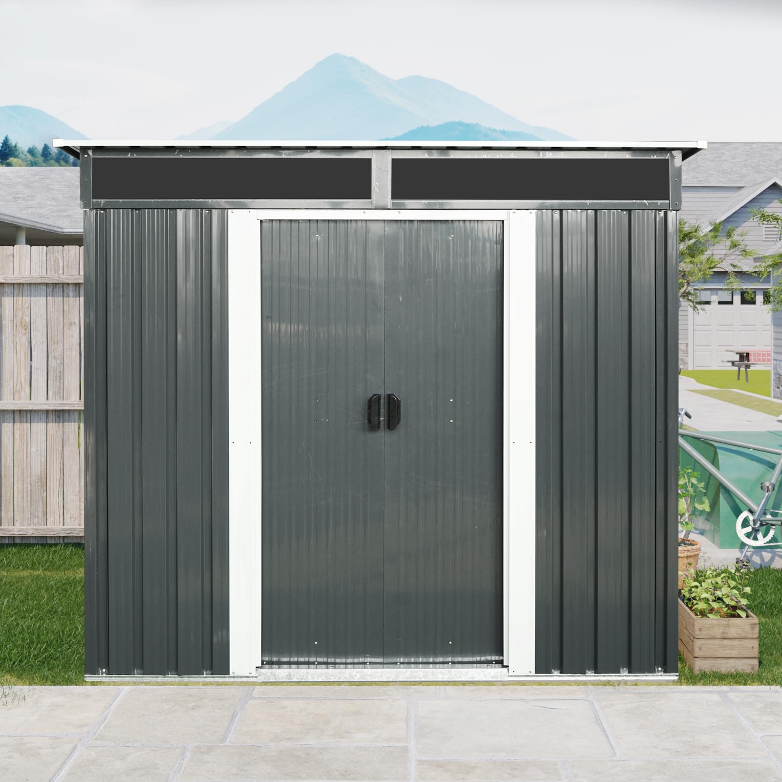 Amazon | 物置 屋外 大型 スチール製 収納庫 幅195×奥行150×高さ180cm